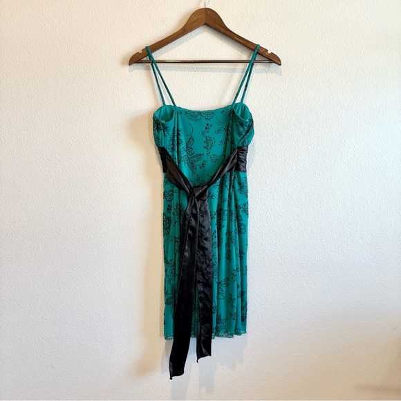 VTG Prom Dress Medium Mesh Velvet Babydoll Y2K Whimsigoth Floral Fairy Teal HOCO - Picture 11 of 11